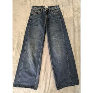 Zara Womens Blue Denim Wide Leg Straight Leg Jeans Size 4 Medium Wash